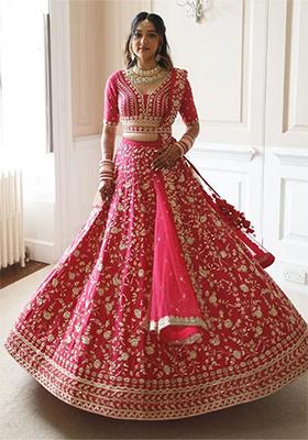 Gajri Embroidery Work Satin Lehenga Set With Dupatta