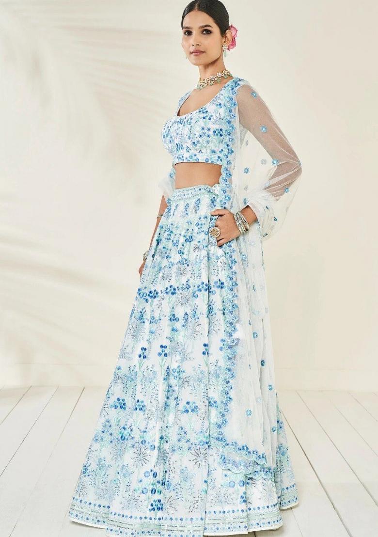 Multicolor Embroidery Work Georgette Lehenga Set With Dupatta - Indya