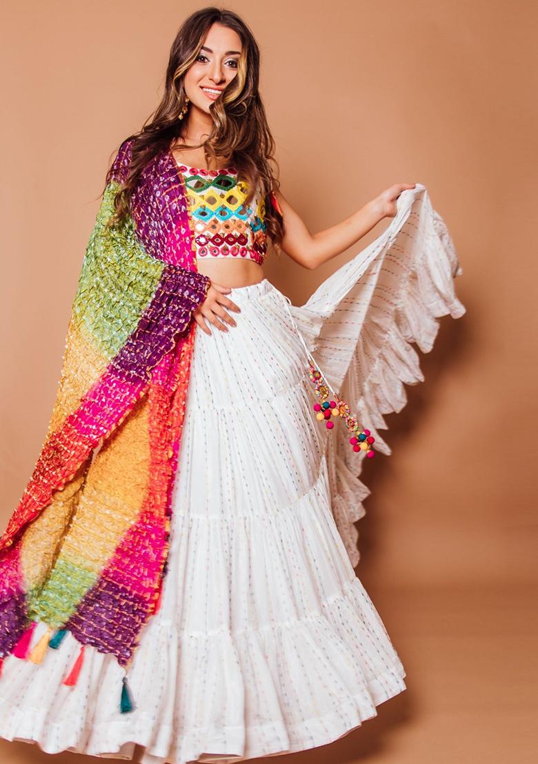 Multicolor Embroidery Work Georgette Lehenga Set With Dupatta - Indya