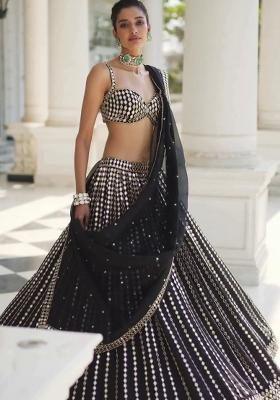 Black Embroidery Work Organza Silk Lehenga Set With Dupatta