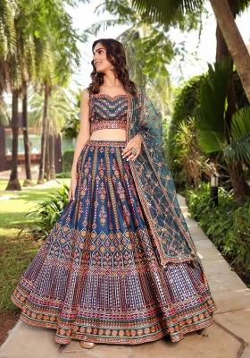 Multicolor Embroidery Work Chinon Lehenga Set With Dupatta
