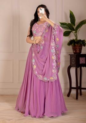 Pink Embroidery Work Georgette Lehenga Set With Dupatta
