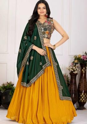 Yellow Embroidery Work Georgette Lehenga Set With Dupatta