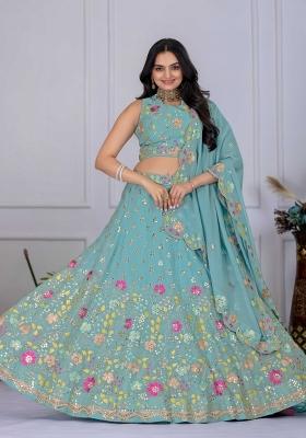 Firozi Embroidery Work Georgette Lehenga Set With Dupatta