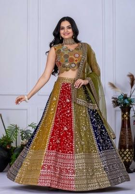 Multi Embroidery Work Georgette Lehenga Set With Dupatta