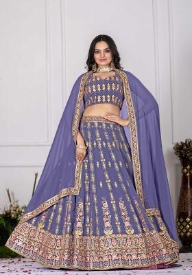 Lavender Embroidery Work Georgette Lehenga Set With Dupatta