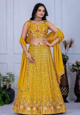 Yellow Embroidery Work Georgette Lehenga Set With Dupatta