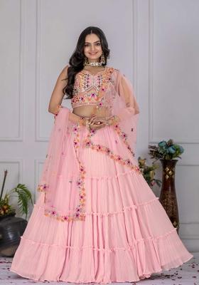 Pink Embroidery Work Georgette Lehenga Set With Dupatta