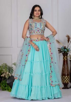 Skyblue Embroidery Work Georgette Lehenga Set With Dupatta