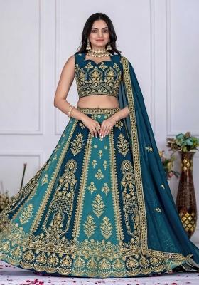 Teal Embroidery Work Georgette Lehenga Set With Dupatta