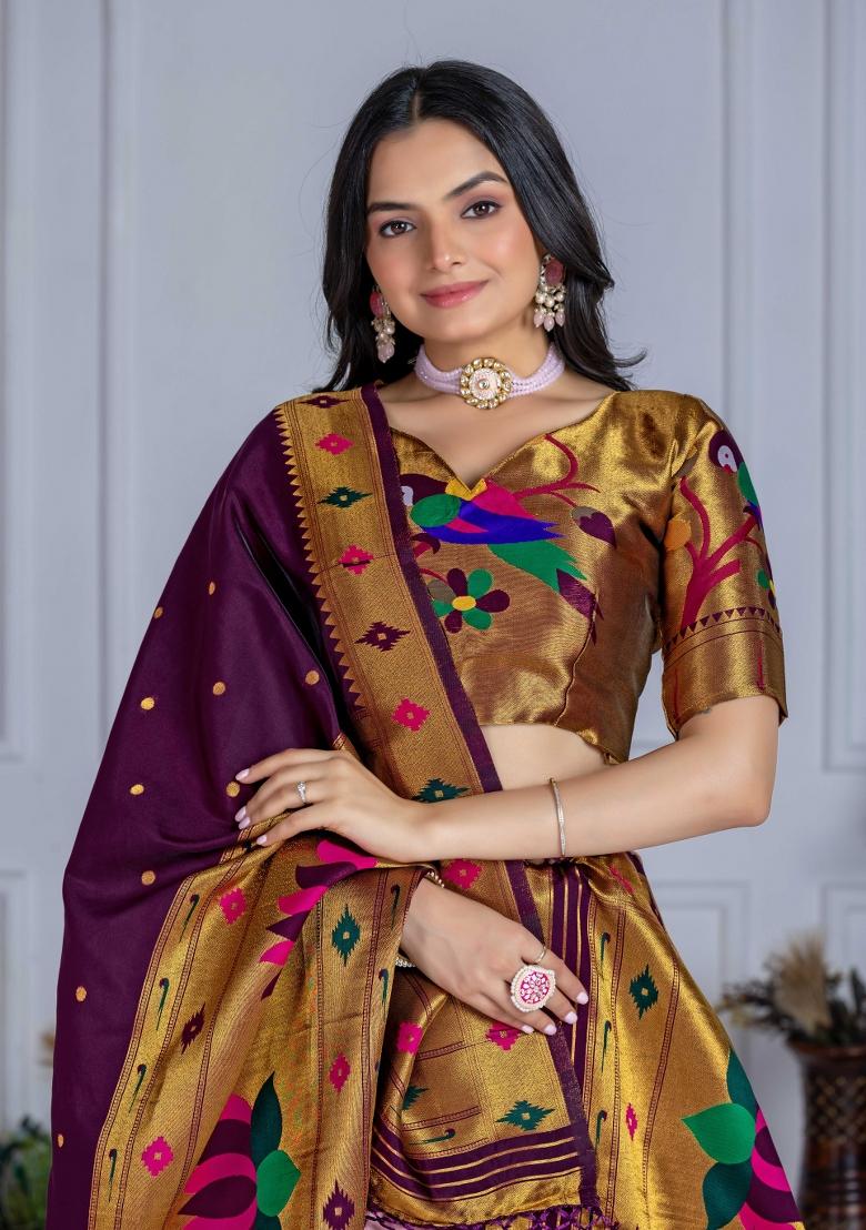 Pink Embroidery Work Silk Lehenga Set With Dupatta - Indya