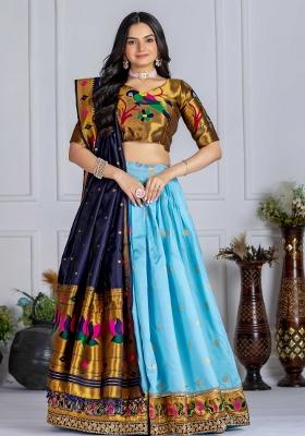 Skyblue Embroidery Work Silk Lehenga Set With Dupatta
