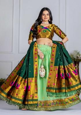 Green Embroidery Work Silk Lehenga Set With Dupatta