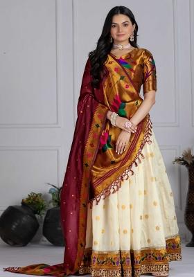 Offwhite Embroidery Work Silk Lehenga Set With Dupatta