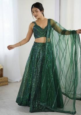 Green Embellished Net Lehenga Set