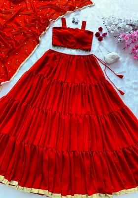 Red Solid Georgette Lehenga Set