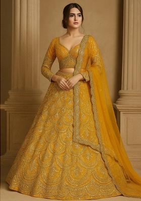 Yellow Embellished Silk Lehenga Set