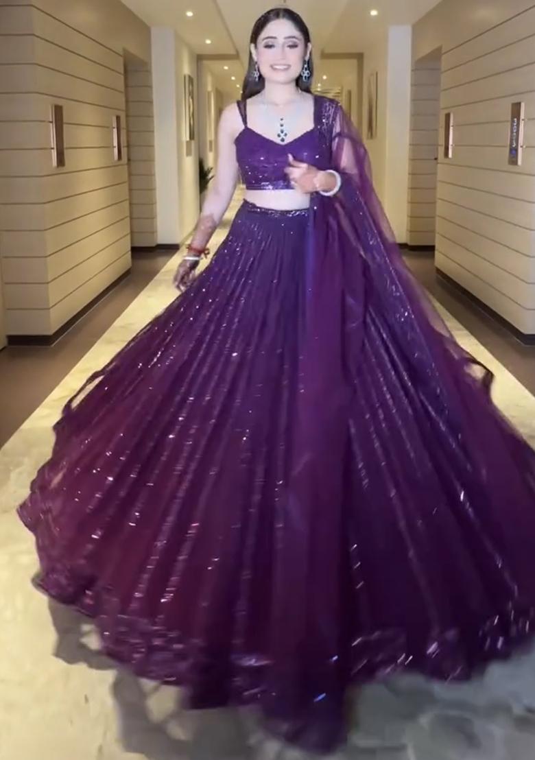 Purple Embellished Net Lehenga Set - Indya