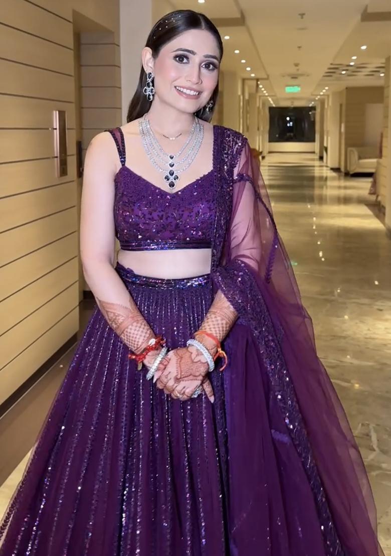 Purple Embellished Net Lehenga Set - Indya