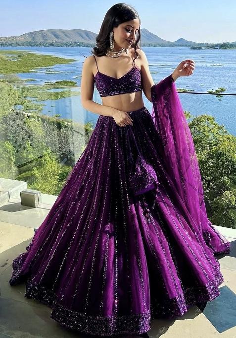 Purple Embellished Net Lehenga Set