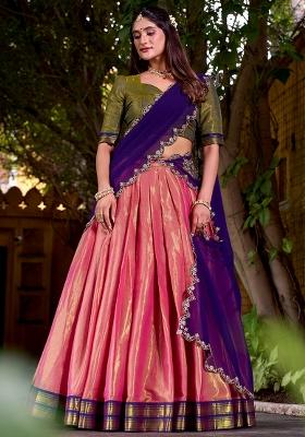 Pink Embroidered Silk Lehenga Set