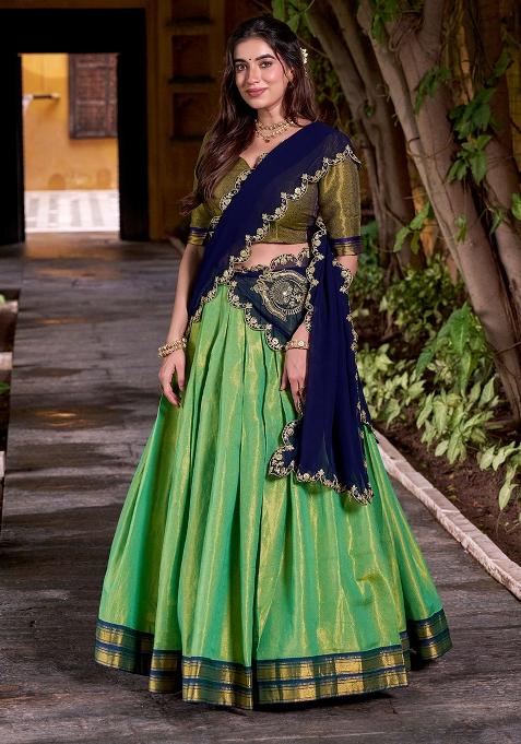 Green Embroidered Silk Lehenga Set
