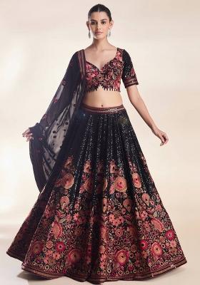 Black Embroidered Georgette Lehenga Set