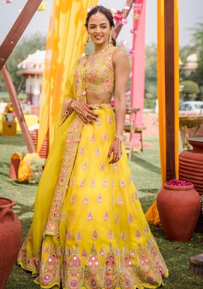 Yellow Embroidered Georgette Lehenga Choli