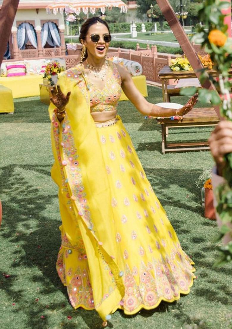 Yellow Embroidered Georgette Lehenga Choli