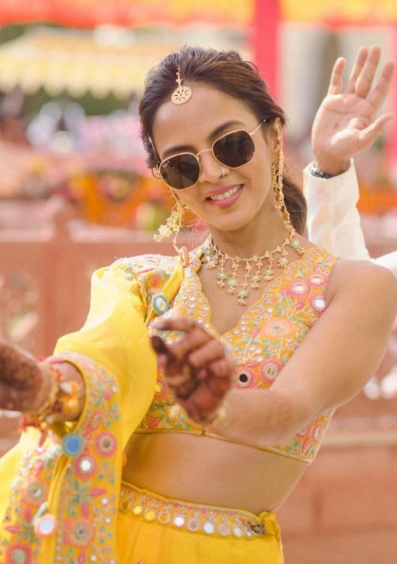 Yellow Embroidered Georgette Lehenga Choli