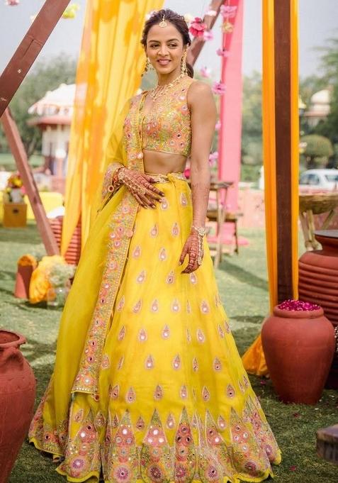 Yellow Embroidered Georgette Lehenga Choli