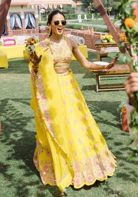 Yellow Embroidered Georgette Lehenga Choli