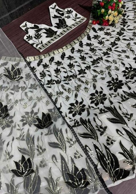 Black And Off White Embroidered Georgette Lehenga Choli
