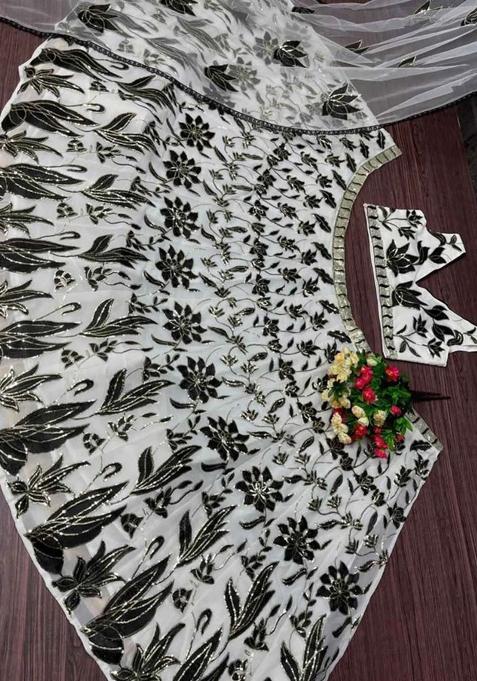 Black And Off White Embroidered Georgette Lehenga Choli