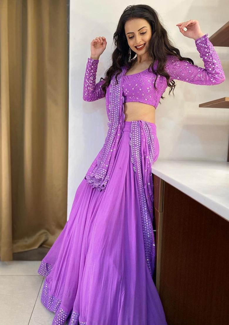 Lavender Embroidered Georgette Lehenga Choli