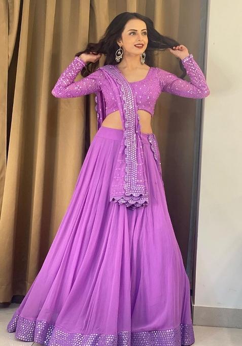 Lavender Embroidered Georgette Lehenga Choli
