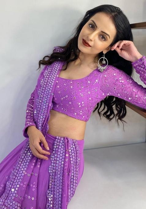 Lavender Embroidered Georgette Lehenga Choli