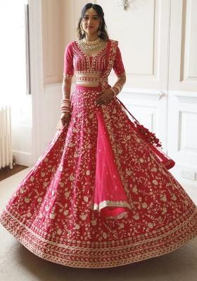 Gajri Embroidered Satin Lehenga Choli