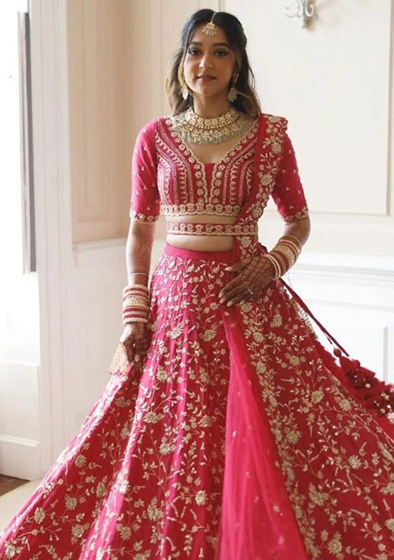 Gajri Embroidered Satin Lehenga Choli - Indya