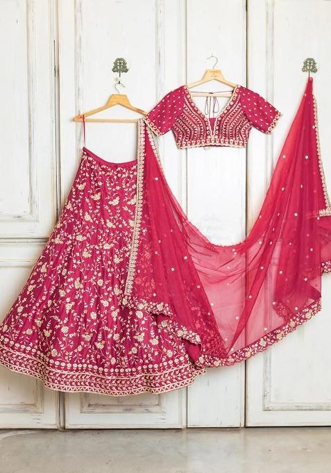 Gajri Embroidered Satin Lehenga Choli