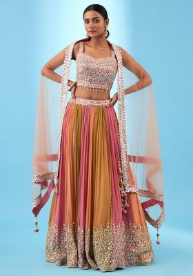 Coral Embroidered Georgette Lehenga Choli