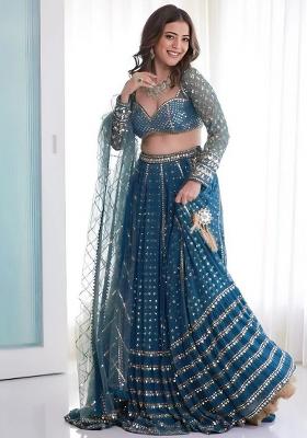 Blue Embroidered Georgette Lehenga Choli
