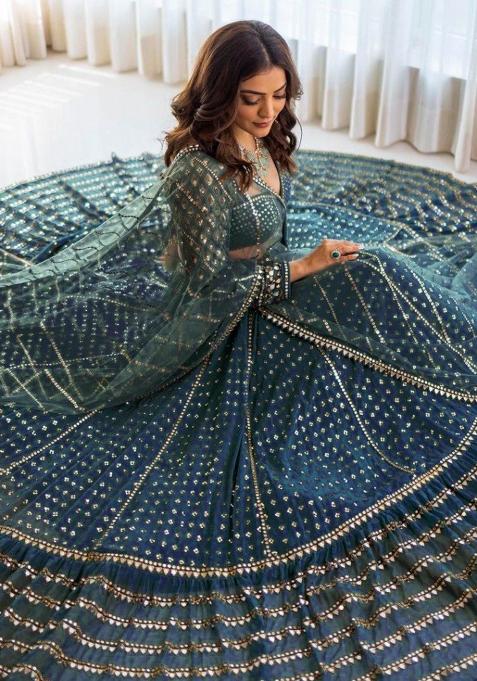 Blue Embroidered Georgette Lehenga Choli