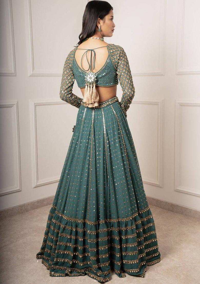Green Embroidered Georgette Lehenga Choli