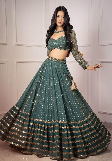 Green Embroidered Georgette Lehenga Choli