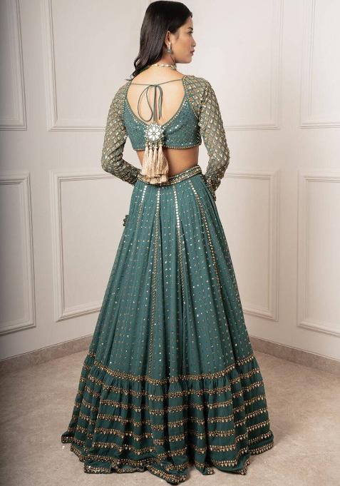 Green Embroidered Georgette Lehenga Choli