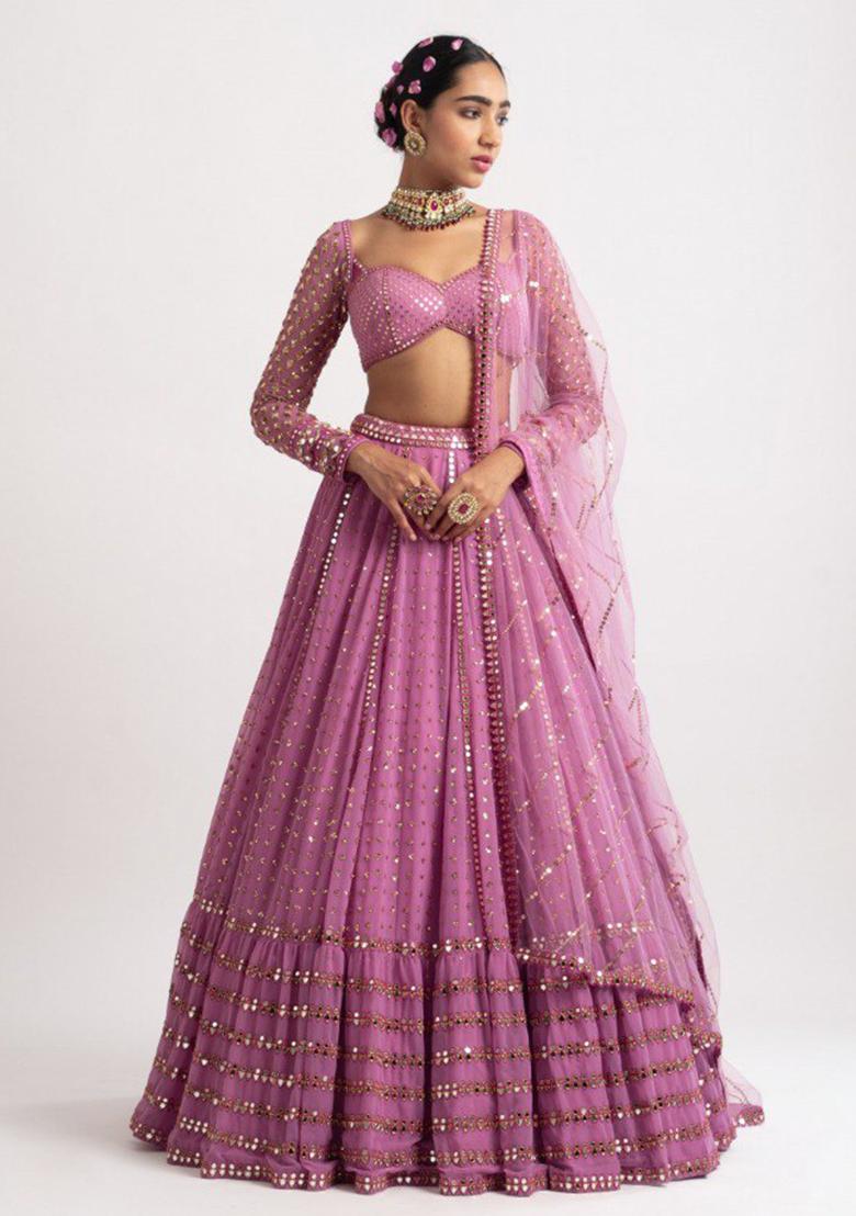 Pink Embroidered Georgette Lehenga Choli