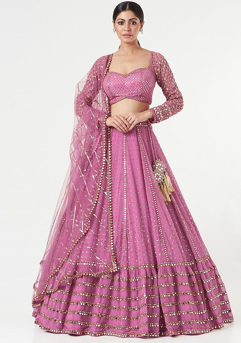 Pink Embroidered Georgette Lehenga Choli