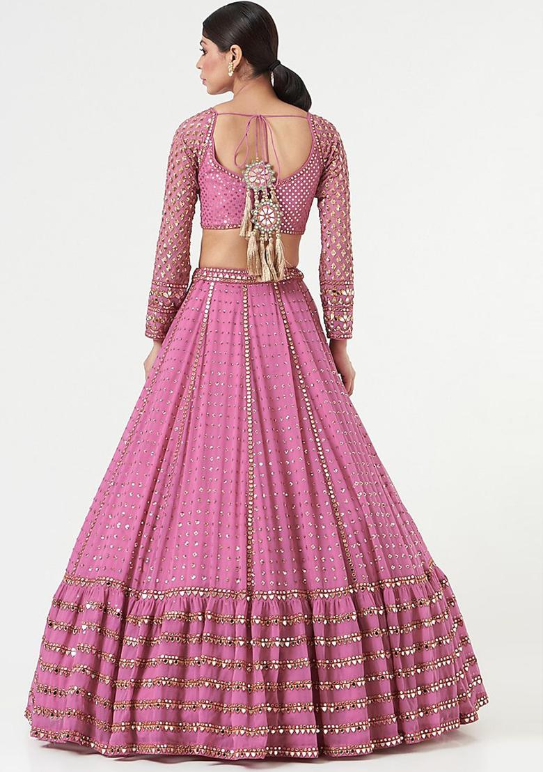 Pink Embroidered Georgette Lehenga Choli