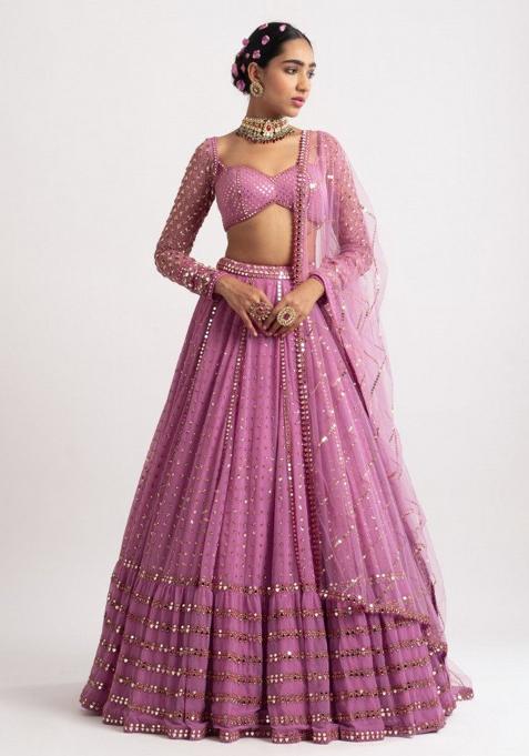 Pink Embroidered Georgette Lehenga Choli